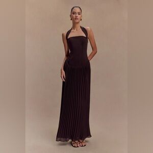 Stacie Pleated Halter Maxi Dress - Cacao